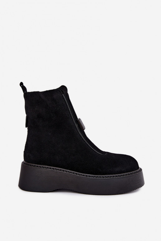 Bottines en suède synthétique avec plateforme isolées D&A CR62-3448 en couleur noire