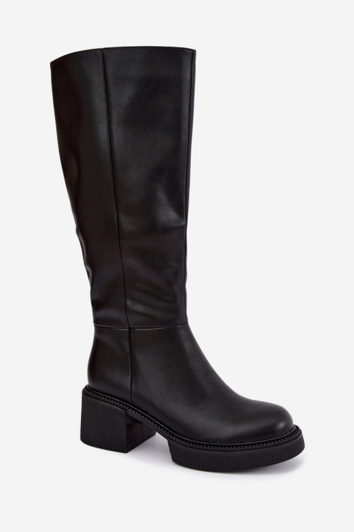 Wärmende Damen-Kniehohe Stiefel aus Kunstleder Klocke D&A MR62-9051 schwarz
