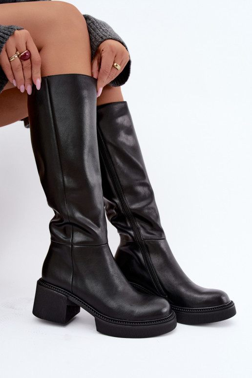 Wärmende Damen-Kniehohe Stiefel aus Kunstleder Klocke D&A MR62-9051 schwarz