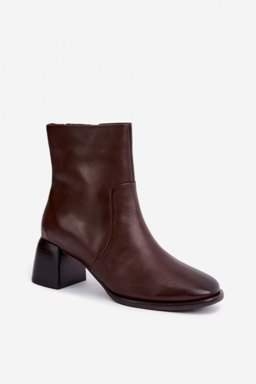Bottines isolées avec talons en cuir naturel CR62-3391 chocolat