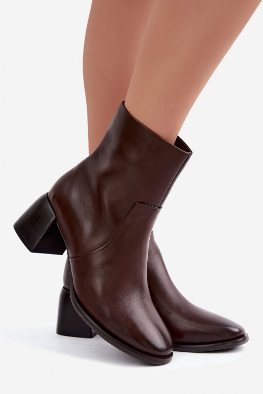 Bottines isolées avec talons en cuir naturel CR62-3391 chocolat
