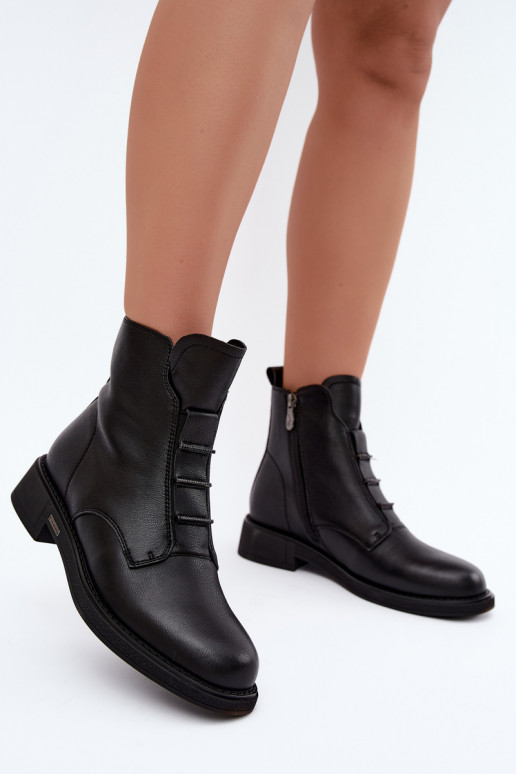 Bottines isolées en simili cuir pour femmes avec talons larges D&A CR62-3429 noires