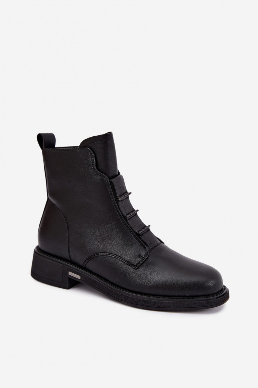 Wärmende Damen-Stiefeletten aus Kunstleder mit breiten Absätzen D&A CR62-3429 schwarz
