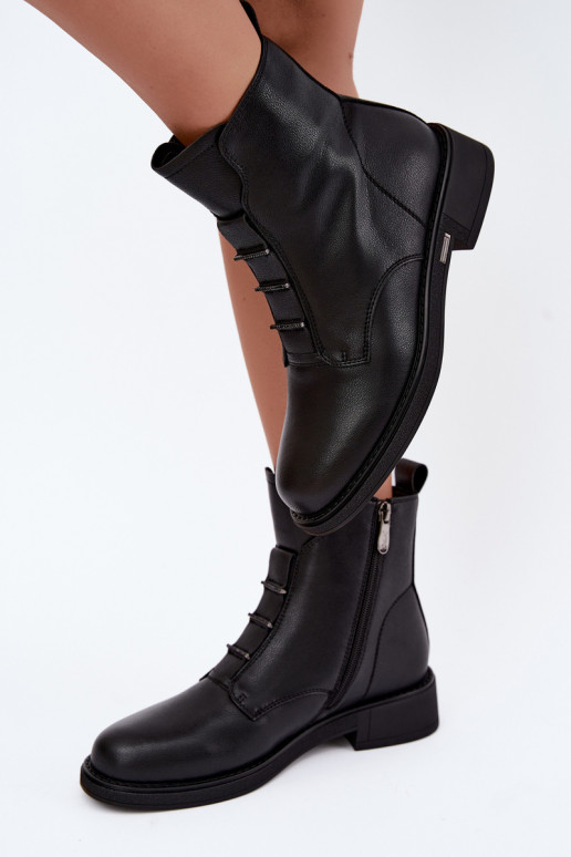 Bottines isolées en simili cuir pour femmes avec talons larges D&A CR62-3429 noires