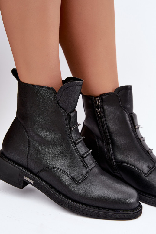 Wärmende Damen-Stiefeletten aus Kunstleder mit breiten Absätzen D&A CR62-3429 schwarz