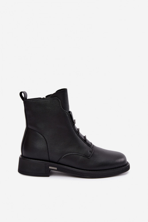 Faux leren dames enkellaarsjes met brede hakken D&A CR62-3429 zwart