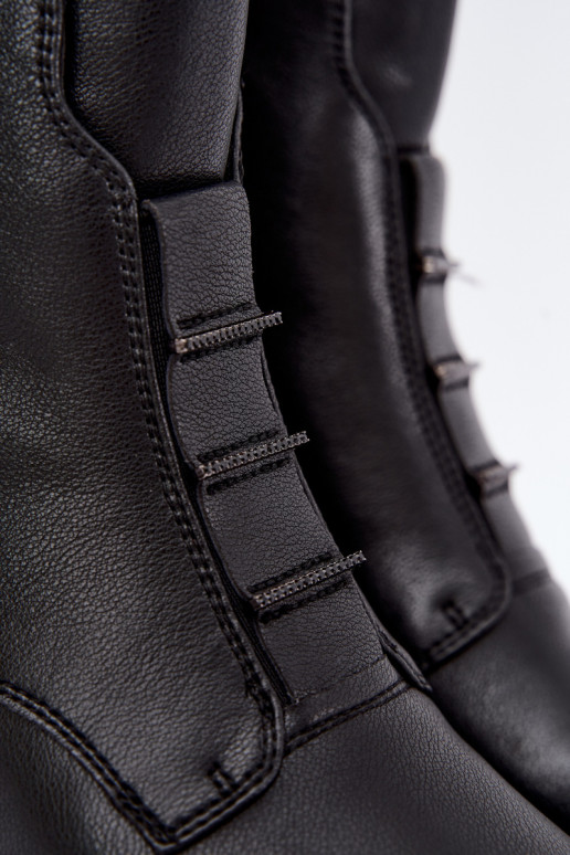 Faux leren dames enkellaarsjes met brede hakken D&A CR62-3429 zwart