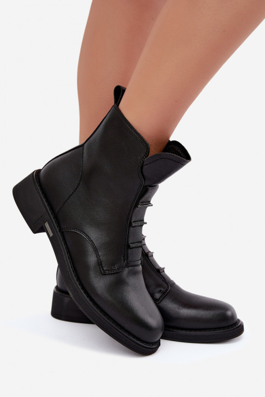 Faux leren dames enkellaarsjes met brede hakken D&A CR62-3429 zwart