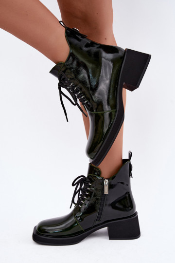 Bottines isolées en simili cuir avec effet verni Klocke GOE UU2N4129 kaki