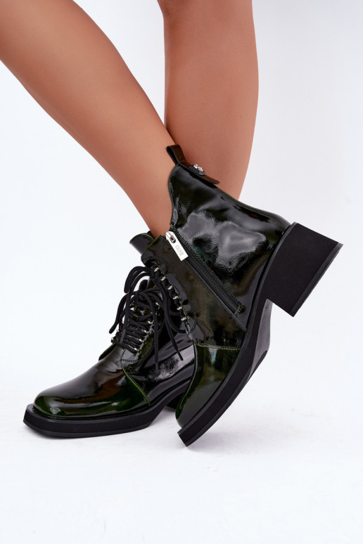 Bottines isolées en simili cuir avec effet verni Klocke GOE UU2N4129 kaki