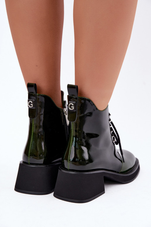 Wärmende Stiefeletten aus Kunstleder mit Lackeffekt Klocke GOE UU2N4129 khaki