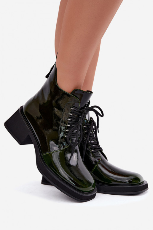 Wärmende Stiefeletten aus Kunstleder mit Lackeffekt Klocke GOE UU2N4129 khaki