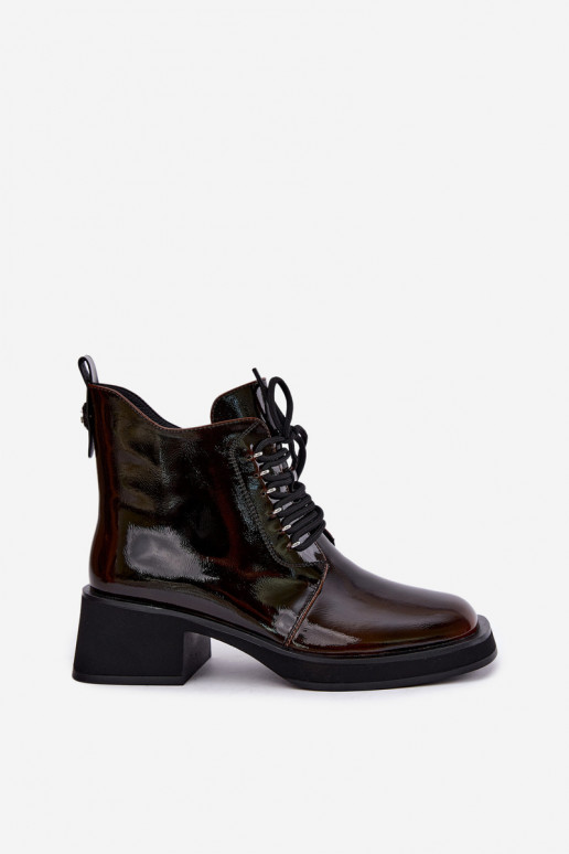 Bottines isolées en simili cuir avec effet verni Klocke GOE UU2N4128 marron foncé
