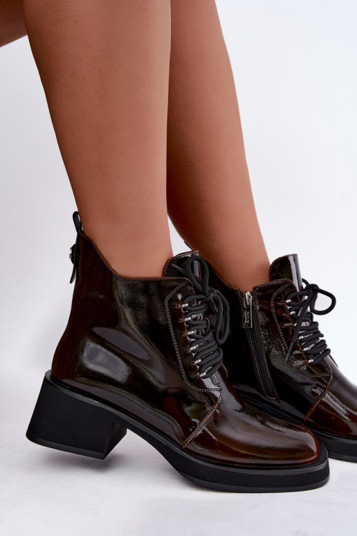 Bottines isolées en simili cuir avec effet verni Klocke GOE UU2N4128 marron foncé