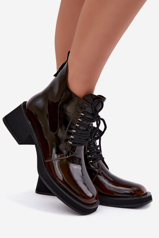Bottines isolées en simili cuir avec effet verni Klocke GOE UU2N4128 marron foncé
