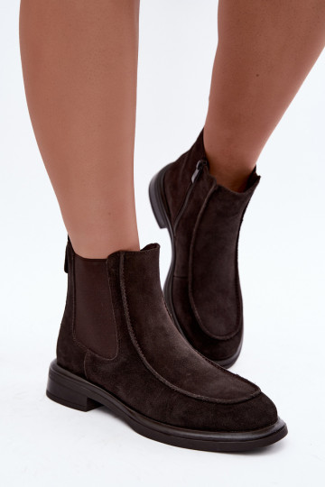 Wärmende Damen-Stiefeletten aus Kunstveloursleder Sergio Leone BT-31 schokoladenfarben