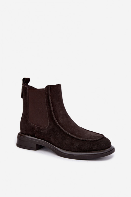 Wärmende Damen-Stiefeletten aus Kunstveloursleder Sergio Leone BT-31 schokoladenfarben