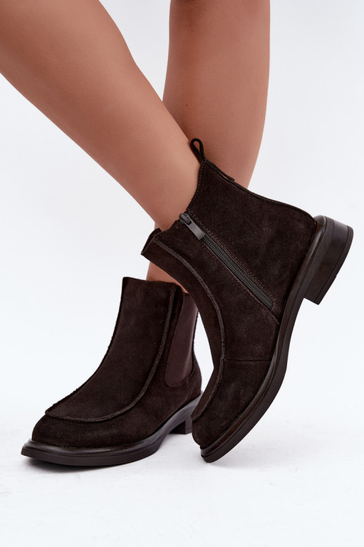 Bottines isolées pour femmes en daim synthétique Sergio Leone BT-31 chocolat
