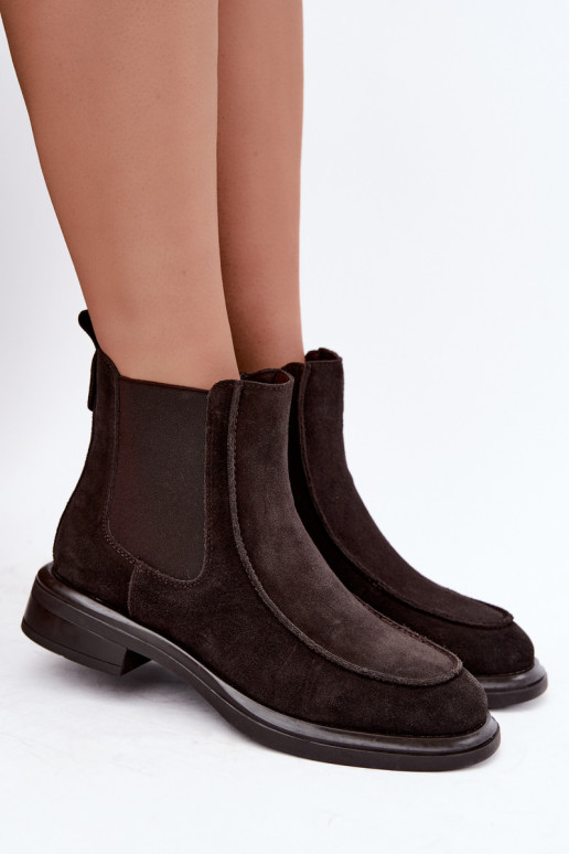 Dames enkellaarsjes van faux suede Sergio Leone BT-31 chocolade