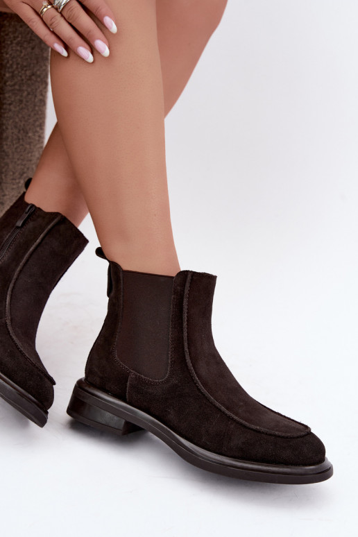 Dames enkellaarsjes van faux suede Sergio Leone BT-31 chocolade