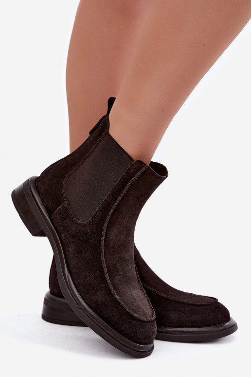 Dames enkellaarsjes van faux suede Sergio Leone BT-31 chocolade