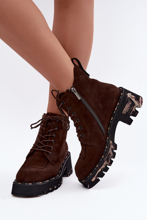 Wärmende Stiefeletten aus Kunstveloursleder Artiker 59C0247 schokoladenfarben