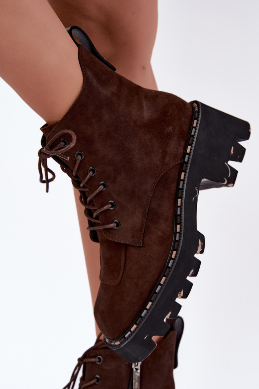 Gevoerde enkellaarsjes van faux suede Artiker 59C0247 chocolade