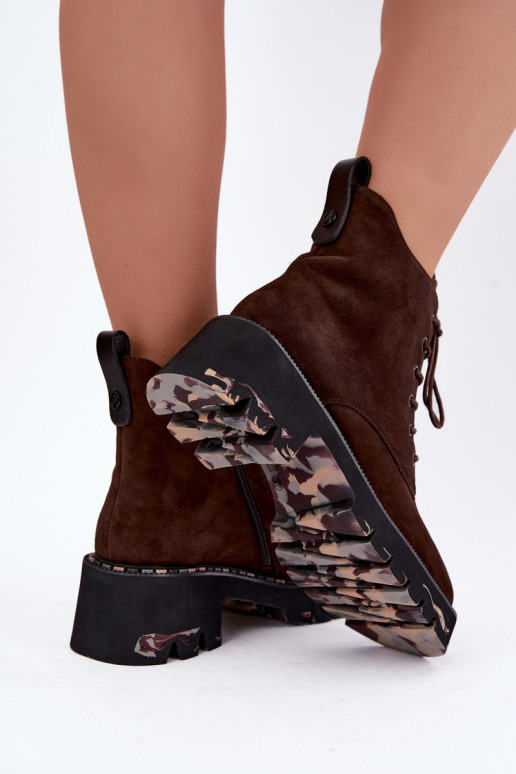 Wärmende Stiefeletten aus Kunstveloursleder Artiker 59C0247 schokoladenfarben