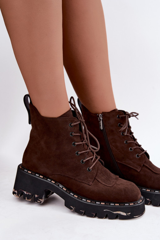 Wärmende Stiefeletten aus Kunstveloursleder Artiker 59C0247 schokoladenfarben