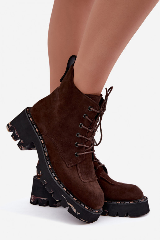 Gevoerde enkellaarsjes van faux suede Artiker 59C0247 chocolade