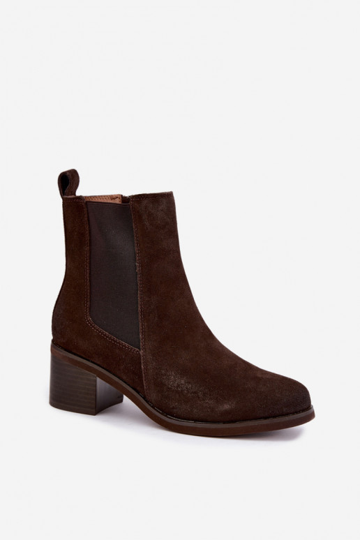 Stijlvolle gevoerde enkellaarsjes van faux suede Klocke Vinceza 133105 chocolade