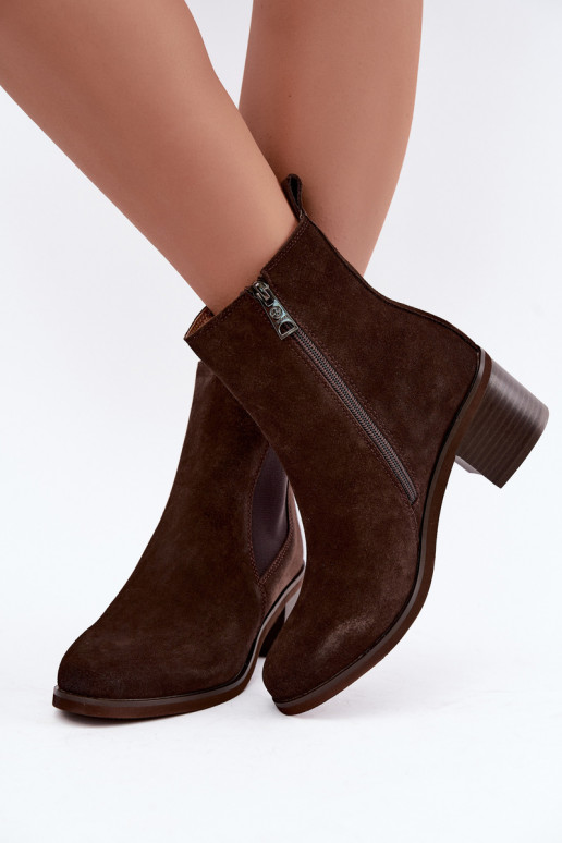 Stijlvolle gevoerde enkellaarsjes van faux suede Klocke Vinceza 133105 chocolade