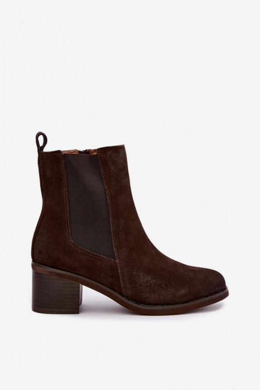 Stijlvolle gevoerde enkellaarsjes van faux suede Klocke Vinceza 133105 chocolade