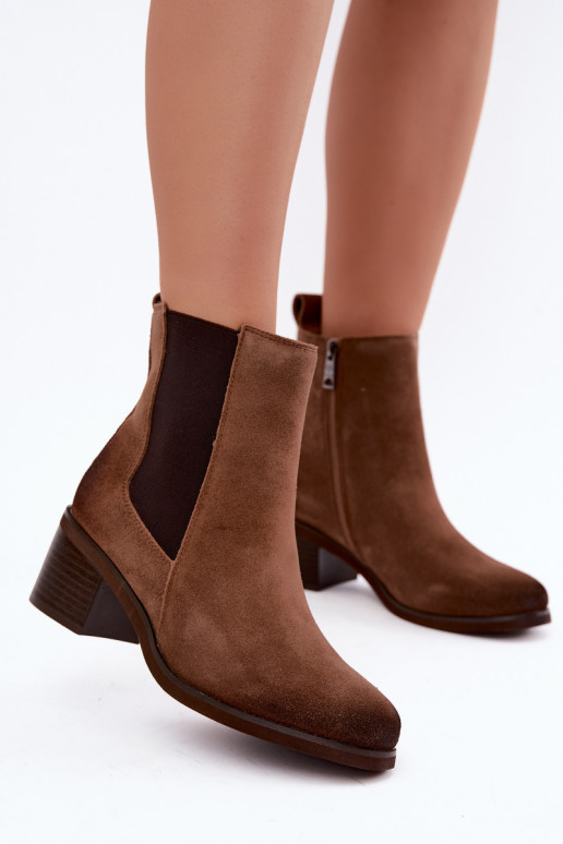 Stijlvolle gevoerde enkellaarsjes van faux suede Klocke Vinceza 133105 bruin