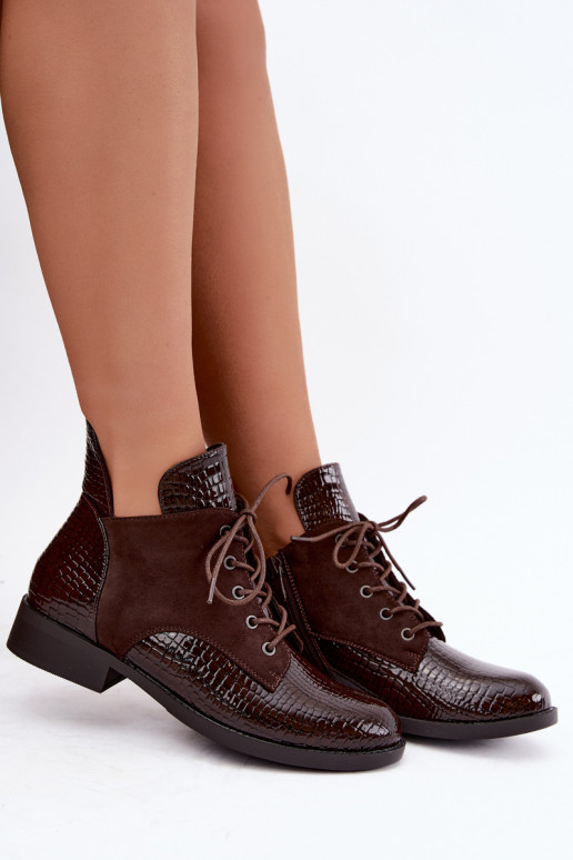Wärmende Stiefeletten mit geprägtem Design Vinceza 16524 schokoladenfarben
