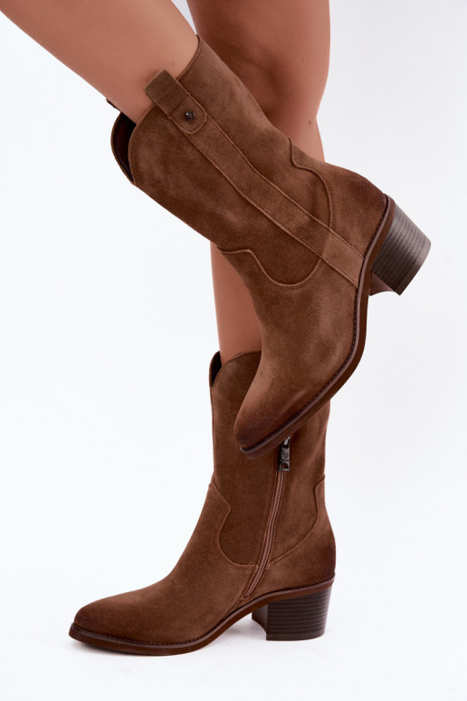 bottines isolées de style cowboy avec talons Vinceza 133106 en marron
