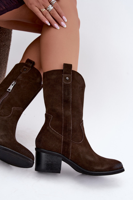 bottines isolées de style cowboy avec talons Vinceza 133106 en chocolat