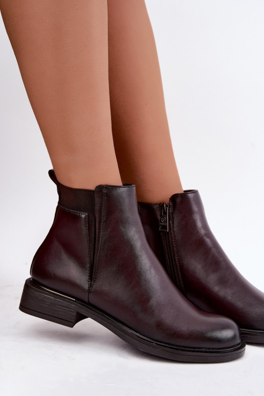 gefütterte Damen-Stiefeletten mit breiten Absätzen Vinceza 58690 in bordeaux