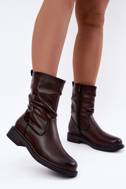 gefütterte zerknitterte Stiefeletten mit breiten Absätzen Sergio Leone BT-08 in schokoladenbraun