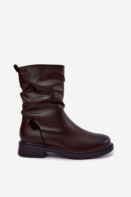 bottines isolées froissées avec talons larges Sergio Leone BT-08 en chocolat