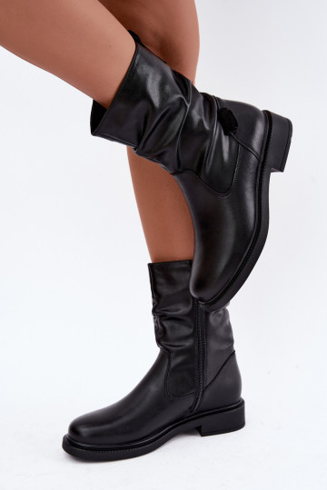 bottines isolées froissées avec talons larges Sergio Leone BT-08 en noir