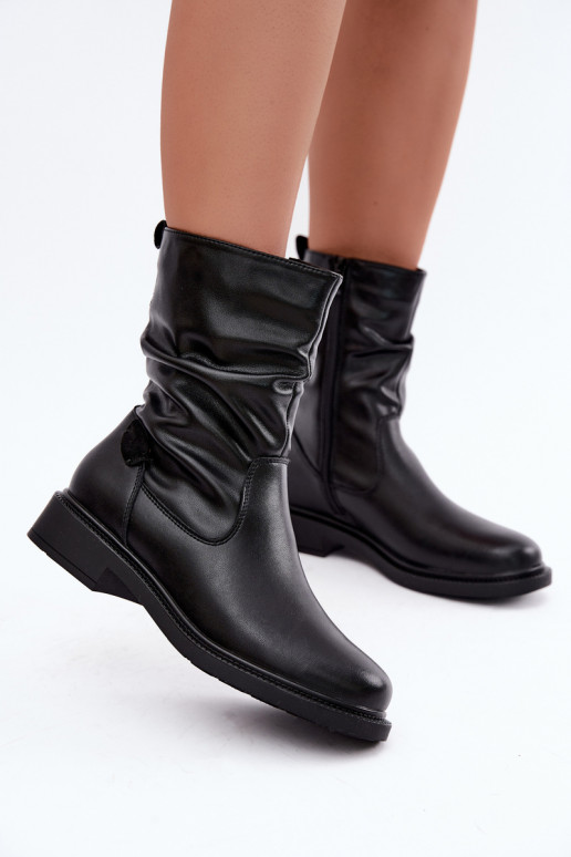 bottines isolées froissées avec talons larges Sergio Leone BT-08 en noir
