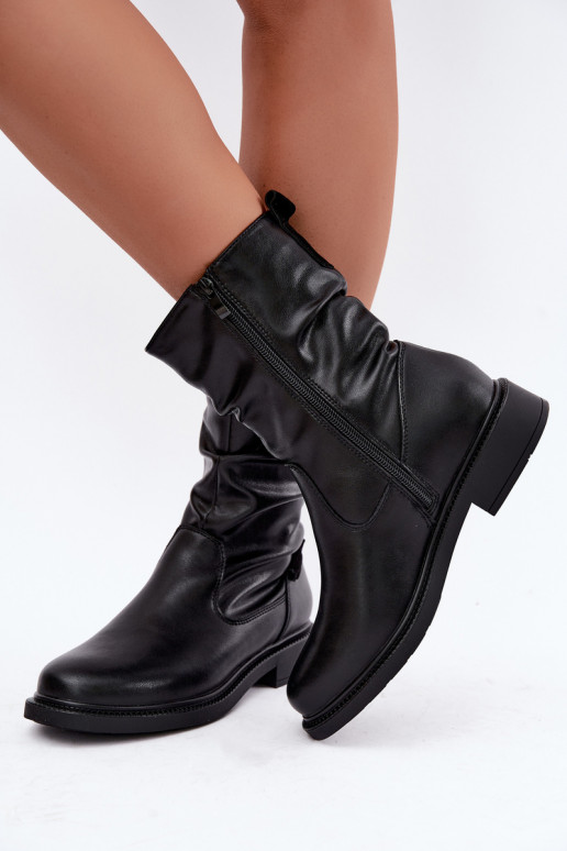 bottines isolées froissées avec talons larges Sergio Leone BT-08 en noir