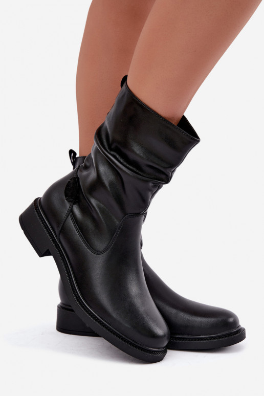 gefütterte zerknitterte Stiefeletten mit breiten Absätzen Sergio Leone BT-08 in schwarz