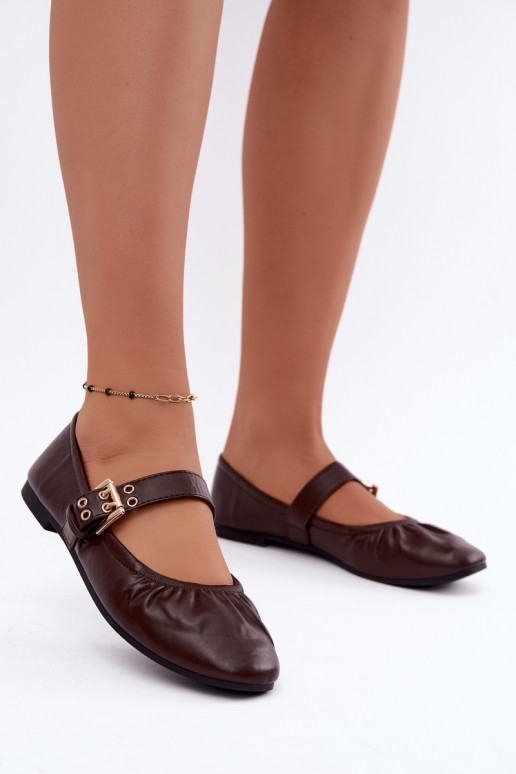 ballet flats met rimpels en bandjes in chocolade Irelissa