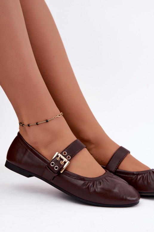 ballet flats met rimpels en bandjes in chocolade Irelissa