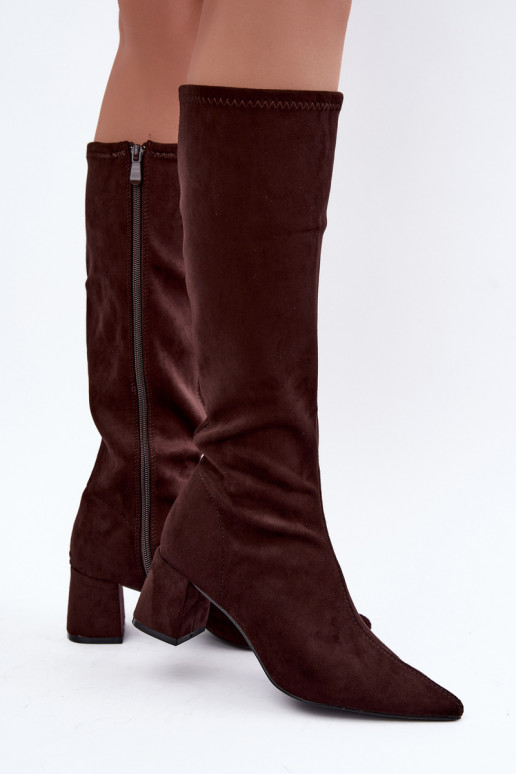 bottes hautes avec talons et bouts pointus en chocolat Amora