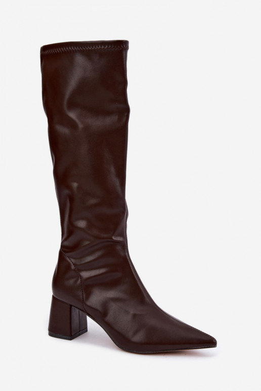 bottes hautes avec talons et bouts pointus en cuir synthétique en chocolat Amora
