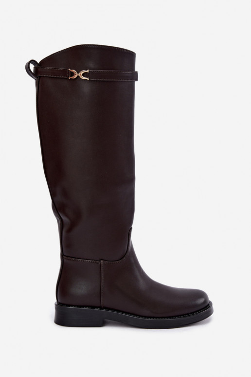 bottes avec des talons largesDekoracyjnym Bandesem CzekoladoÀe Famina