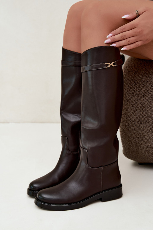 Stiefel mit breiten AbsätzenDekoracyjnym Streifenem CzekoladoZue Famina